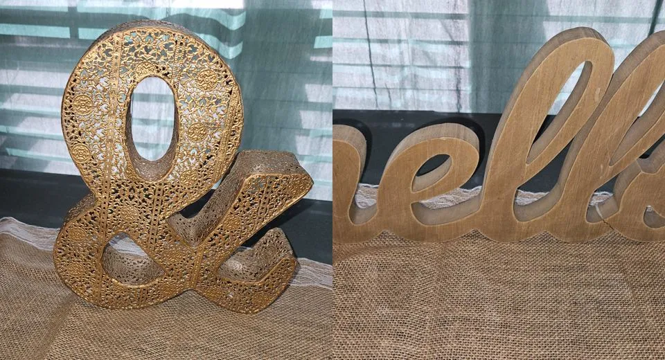 Gold ampersand & wooden hello cutout