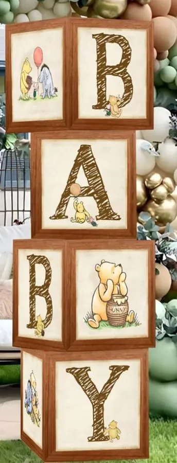 Four stacked BABY letter blocks with Winnie the Pooh details