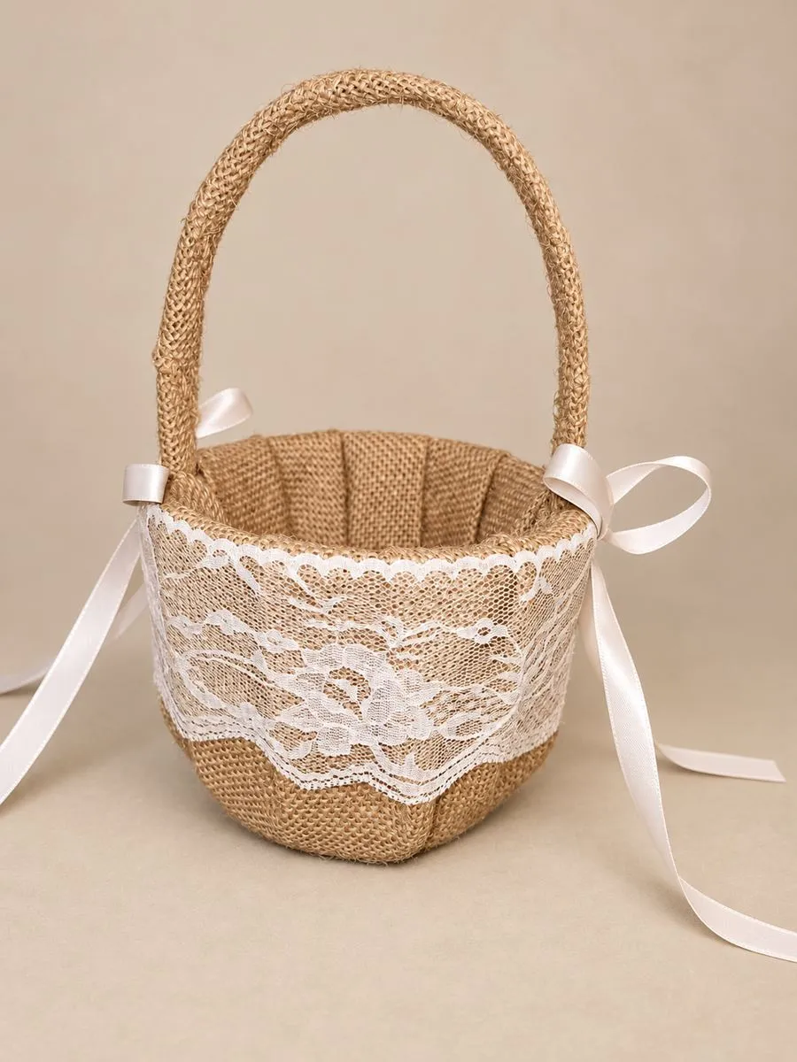 Burlap & lace flower basket