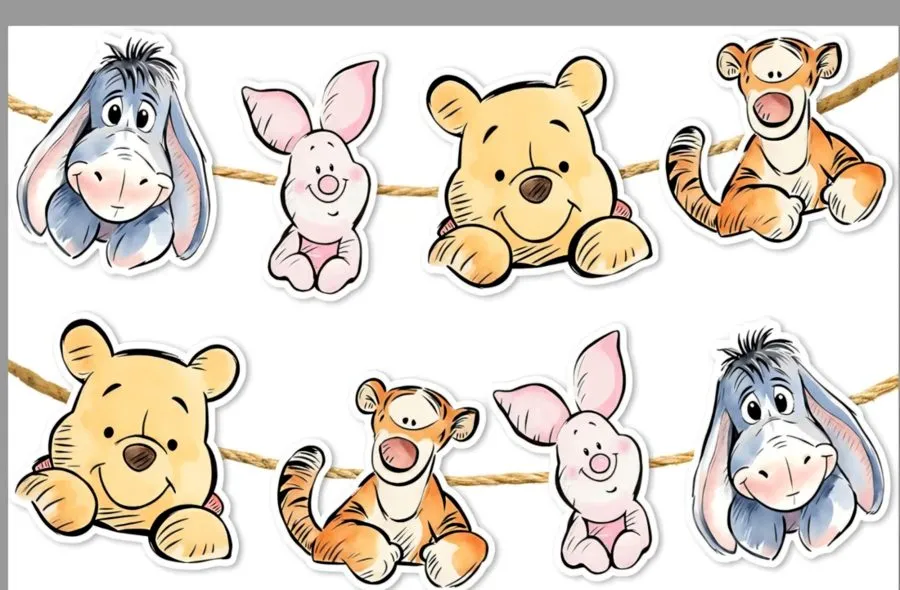 Garland of Winnie the Pooh character cutouts