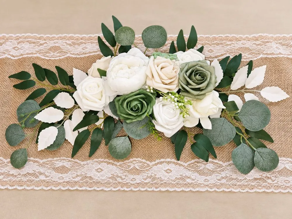 Compact white & sage centerpiece