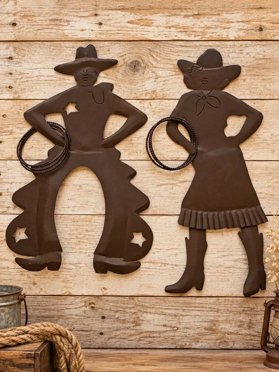Cowboy & cowgirl metal silhouettes