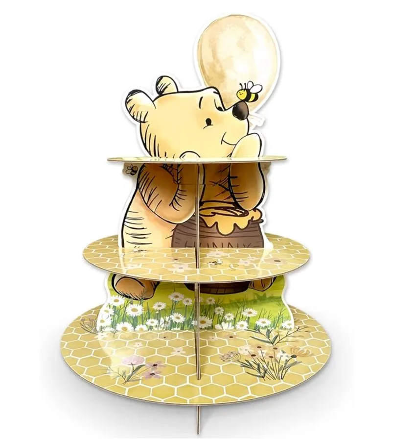 Three-tier honeycomb cupcake stand with Winnie the Pooh
