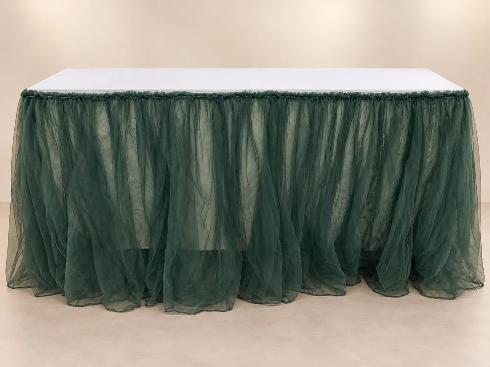 Dark green tulle table skirt