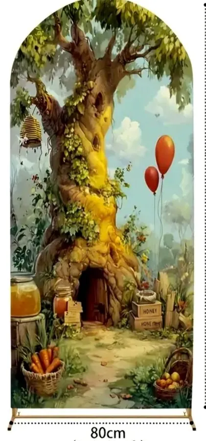 Winnie the Pooh honey tree arch panel with red balloons