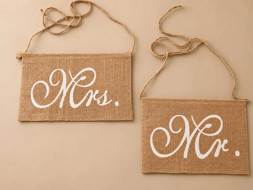 Mrs. & Mr. burlap hanging signs