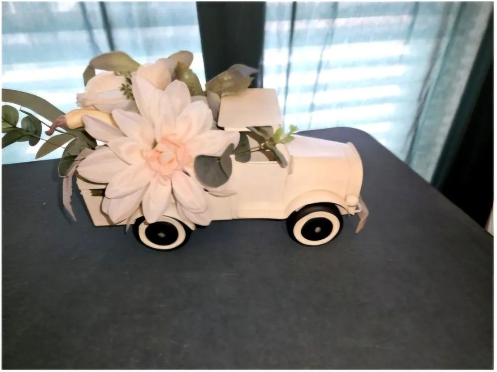White floral vintage truck