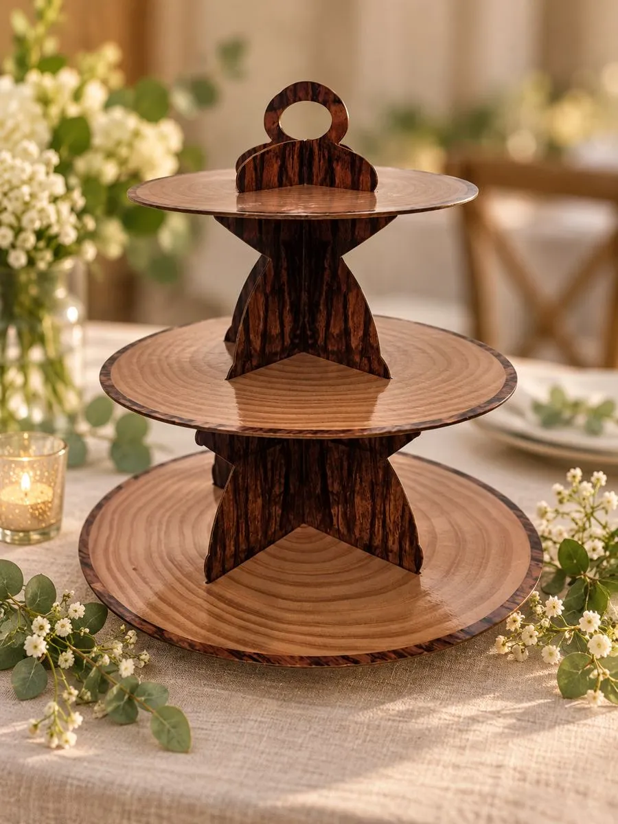 Wooden three-tier centerpiece stand